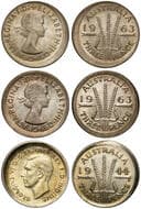 George VI - Elizabeth II, Off-Centre Strike, Threepence, 1944 - 1963, aUNC 1944 & 1963 (2) threepence, all with 5-15...