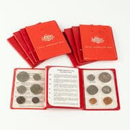 Elizabeth II, One Cent - Fifty Cents, 1969 - 1981, UNC Small group of uncirculated mint year sets in red wallets,...