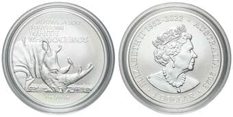 Elizabeth II, RAM - Australian Zoo Series, Southern White Rhinoceros, One Dollar, 2023, UNC 1oz silver, brilliant...