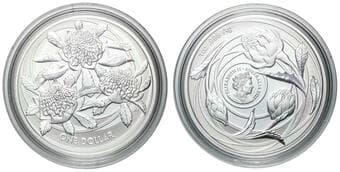 Elizabeth II, RAM - Wildflowers of Australia, Waratah, One Dollar, 2023, UNC 1oz silver, brilliant uncirculated one...