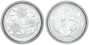 Elizabeth II, RAM - Wildflowers of Australia, Waratah, One Dollar, 2023, UNC 1oz silver, brilliant uncirculated one...