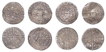 A Collection of English Silver Coins, 1272-1662 (Part II)
Edward IV (Second reign, 1471-1483), Groats (4), all London,...