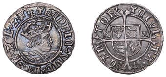 A Collection of English Silver Coins, 1272-1662 (Part II)
Henry VIII (1509-1547), Second coinage, Halfgroat,...
