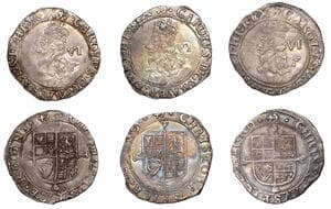 A Collection of English Silver Coins, 1272-1662 (Part II)
Charles I (1625-1649), Tower mint, Sixpences (3), all Gp E...