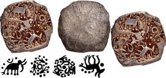 Punch Marked Coin, Vidarbha Janapada (600-300 BC), Silver 1/2 Karshapana, Archaic period, ABCD type, Obv: four punches...