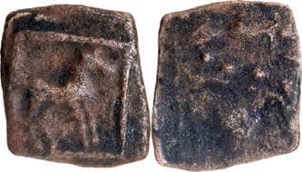 Malayaman Chiefs, Sangam Period (1st Century AD), Copper Square Unit, Obv: a horse standing facing right, Rev: a map...