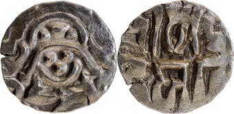 Kalachuris of Tripuri, Gangeyadeva (10 Century AD), Base Gold 4-½ Masha, Early Fabric type. Obv: the goddess Lakshmi...