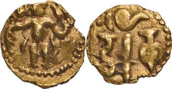Ceylon, Srilankan Kings, Chola Dynasty, Raja Raja I (9-10 Century CE), Gold Aka, Obv: the king standing facing right,...