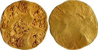 Kalachuris of Kalyana, Bijjala (11 Century AD), Punch Marked Gold Gadyana, Obv: nine punch marks consisting of a Garuda...