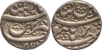 Jahangir (AH 1014-1037 /1605-1627 AD), Burhanpur Mint, Silver Rupee, Fish Symbol, "Din-e-panah" Couplet, Obv: Pesian...