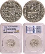 Shah Jahan (AH 1037-1068 /1628-1658 AD) Burhanpur Mint (on Left), Silver Rupee, AH 1048, Obv: Arabic legend The Kalima...