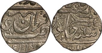 Gwalior, Daulat Rao (AH 1209-1243 /1794-1827 AD), Daulatgarh Mint (Rahatgarh), Silver Rupee, 6 RY, In the name of...