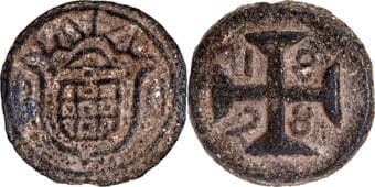 India Portuguese, Diu, D. Pedro 1V (1826-1828 AD), Zinc 20 Bazarucos, 1828 AD, Tutenaga, Obv: Portuguese royal shield,...