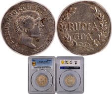 Indo-Portuguese, Goa, D. Pedro V (1853-1861 AD), Silver Rupia, 1860 AD, Obv: Bust of King Dom Pedro V facing right,...