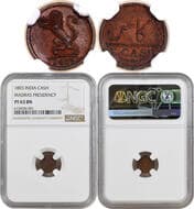 Madras Presidency, East India Company, Soho Mint, Copper Cash, Proof, 1803, Inverted Die Axis, Obv: crest, lion rampant...