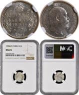 1906, King Edward VII, Silver 2 Annas, Calcutta Mint, no mm, (PR # 559/GK # 983), ghost image visible, little toning,...