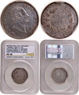 1835, King William IIII, Silver ½ Rupee, Calcutta Mint, F incused, 20 berries (10L+10R), A/I(ii), two leaves above F...