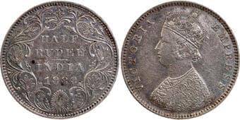 1888, Victoria Empress, Silver ½ Rupee, Bombay Mint, A/II(i)/B raised, big B, (PR # 298/GK # 640), ghost image...