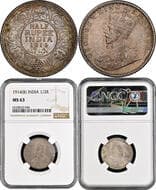 1914, King George V, Silver ½ Rupee, Bombay Mint, dot, (PR # 338/GK # 1051), multi-colour toning, strong features,...