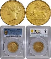 1841, Victoria Queen, Gold Mohur, Divided Legend, 4 With Serif, Calcutta Mint, W.W. incused on truncation, B/I, Obv:...