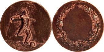 British India, H. Ms. (His Majesty's Mint - Bombay), Bronze Football (Soccer) Medal, Obv: featuring the high-relief...