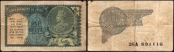 British India, 1935, King George V, 1 Rupee, Signed by J.W. Kelly, A Prefix, S. No, 26A 891116, Watermark Variety B,...