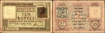 British India, 1925, King George V, 10 Rupees, Signed by H. Denning, Serial number in top right and bottom left, D...
