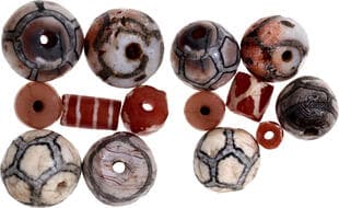 Primitive Money, Ancient Etched Quartz and Carnelian Beads (Circa 600 BC), Total 7 Beads, a group of seven ancient...