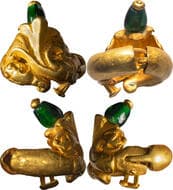 Primitive Money, Possibly Satavahana Period (Circa 100 BC), Gold Jewelry – Peacock Motif Mukut with Emerald, an...