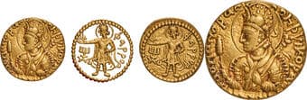 Kushan Dynasty, Huvishka (160-190 AD), Gold Dinar, "Pharro" (Fire-god) type, Mint Balkh?, Late phase, Obv: a diademed...