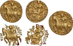 Gupta Dynasty, Kumaragupta I alias Mahendraditya (415-455 AD), Gold Dinar, "Horseman – left" type, Obv: the king,...