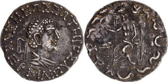 Indo Greeks, Hermaios (90-70 BC), Silver Tetradrachma, Obv: a diademed bust of the king, facing right, Greek legend...