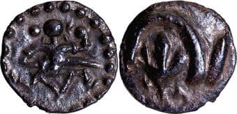 Feudatory of Torgale under Kalachuris of Kalyani, Bhupala (1180-1190 AD), Silver Tara, Numeral 1½, Obv: a warrior...