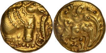 Western Ganga Dynasty (10-11 Century AD), Gold Gadyana (Gaja Hana), Obv: a caparisoned elephant standing to the right,...