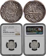Shah Jahan (AH 1037-1068 /1628-1658 AD), Surat Mint, Silver Rupee, AH 1057 /21 RY, "Kalima" type, Obv: Arabic legend...