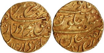 Farrukhsiyar (AH 1124-1131 /1713-1719 AD) Ujjain Dar-ul- Fath Mint, Gold Mohur, AH 1130 /6 RY, "Badshah Bahr-o-Barr"...
