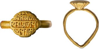 Gold Ring, Maratha Kingdom(17th-18th Century CE), a fine and attractive solid gold devotional ring, possibly...