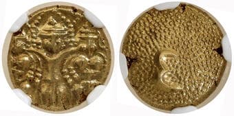 Arcot (Carnatic), Umdat ul-Umara (AH 1209–1216 / AD 1795–1801), Gold Pagoda (Ain Pagoda), Obv: Stylized standing...