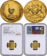 Datia State, Govind Singh (1907-1948 AD), Gold Nazarana ½ Mohur, Medallic Coinage, Obv: portrait bust of Govind Singh...