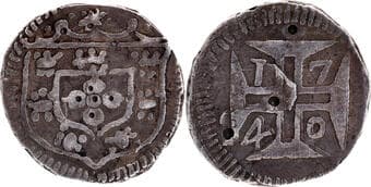 Indo-Portuguese, Damao, D. Joao V (1706-1750 AD), Silver Xerafim (300 Reis), 1740, Obv: Crowned arms, Rev: Numerals of...
