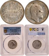 1910, King Edward VII, Silver ½ Rupee, Calcutta Mint, no mm, dot on the left stem, (PR # 314/GK # 971), toning on both...