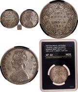 1862, Victoria Queen, Mule, Struck from Half Anna Die, Silver Rupee, Bombay Mint, A/II/0/3 dots in straight line, the...