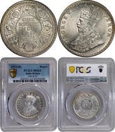 1911, King George V, Silver Rupee, Bombay Mint, dot, pig type, (PR # 217/GK # 1022), ghost image visible, toning,...