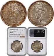 1938, King George VI, Silver Rupee, Bombay Mint, A/I/no dot, head type II, die rotation around 11 'o clock, (PR #...