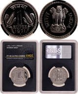 Republic India, 1971, Proof Nickel 1 Rupee, Bombay Mint, (KM # 75.2), graded slabbed by NGS as PF 68 ULTRA CAMEO, Very...