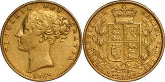 United Kingdom, Queen Victoria, Gold Sovereign, 1869, Royal Mint, Obv: Victoria's young head facing to left, W. W. on...