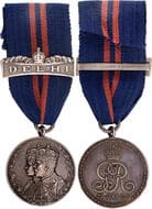 British India, Coronation Medal, King George V, Silver, 22 June 1911, Clasp "Delhi", Obv: conjoined busts of King...
