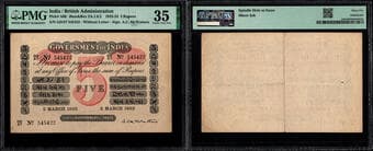 British India, King George V, Uniface 5 Rupees, Dated 2 March 1922, Signed by A.C. McWatters, Red Underprint, GD...