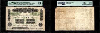 British India, King Edward VII, Uniface 10 Rupees, Bombay Circle, Dated 9 Jan 1904, Signed by F.C. Harrison, Green...