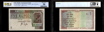 British India, 1925, King George V, 5 Rupees, Signed by J.B. Taylor, N Prefix, S. No. N9 228679, Watermark Variety B,...